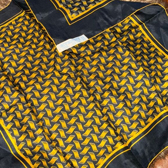 Vintage Givenchy Silk Scarf | Navy & Gold Geometric Pattern | Hand Rolled Italy - Picture 8 of 12